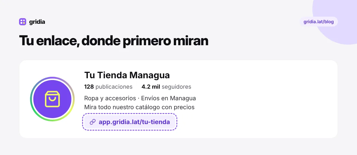 Perfil de redes sociales con el enlace del catálogo en la bio